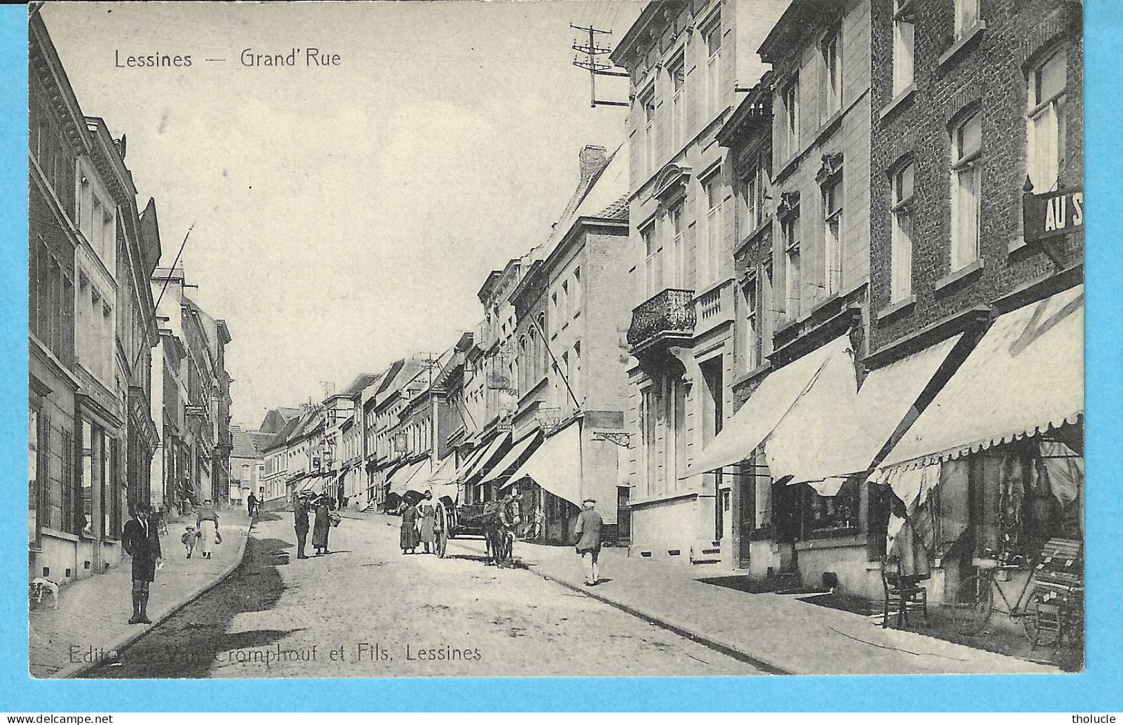 Lessines (Hainaut)-+/-1920-Grand'Rue-Nombreux Commerces-Attelage-Cheval-animée-Edit.Van Cromphout Et Fils, Lessines - Lessen