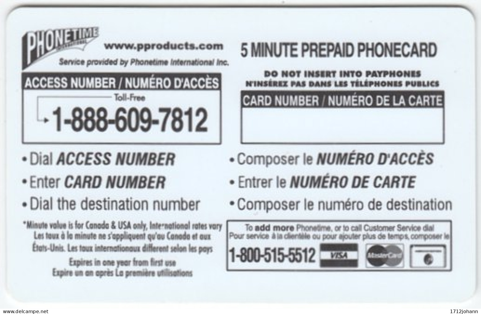 CANADA A-303 Prepaid Phonetime - Used - Kanada