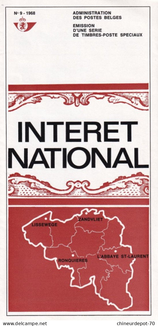 Administration Des Postes Belge émission D'une Série De Timbres Poste Spéciaux  N°9 1968 édité En Français - Storia Postale