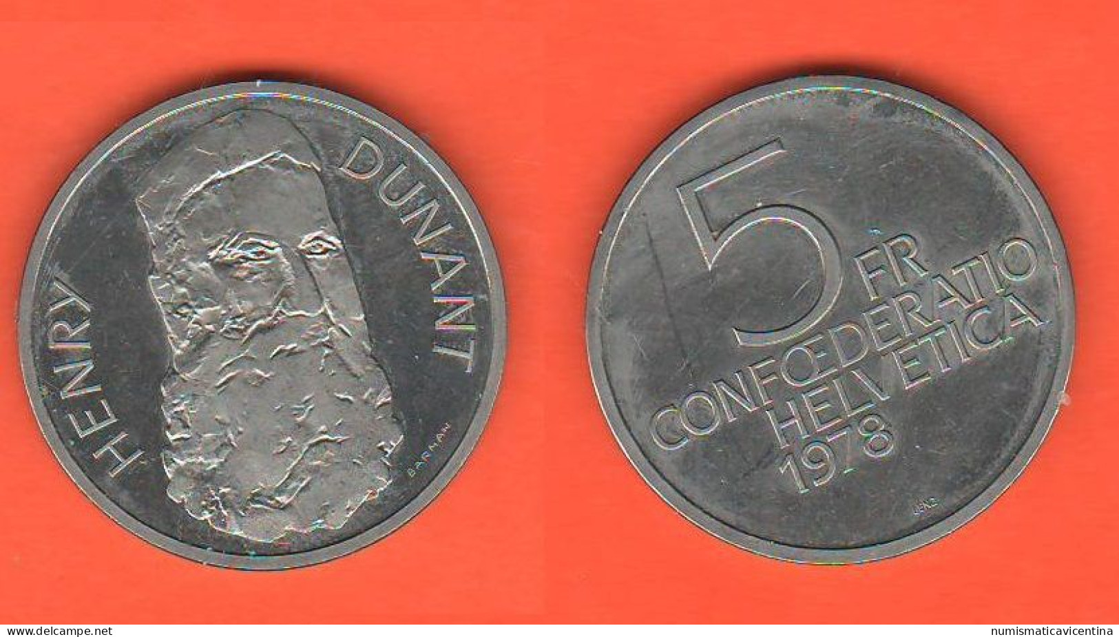 Helvetia 5 Francs 1978 Dunant Svizzera Suisse Switzerland Schweiz - 5 Franken