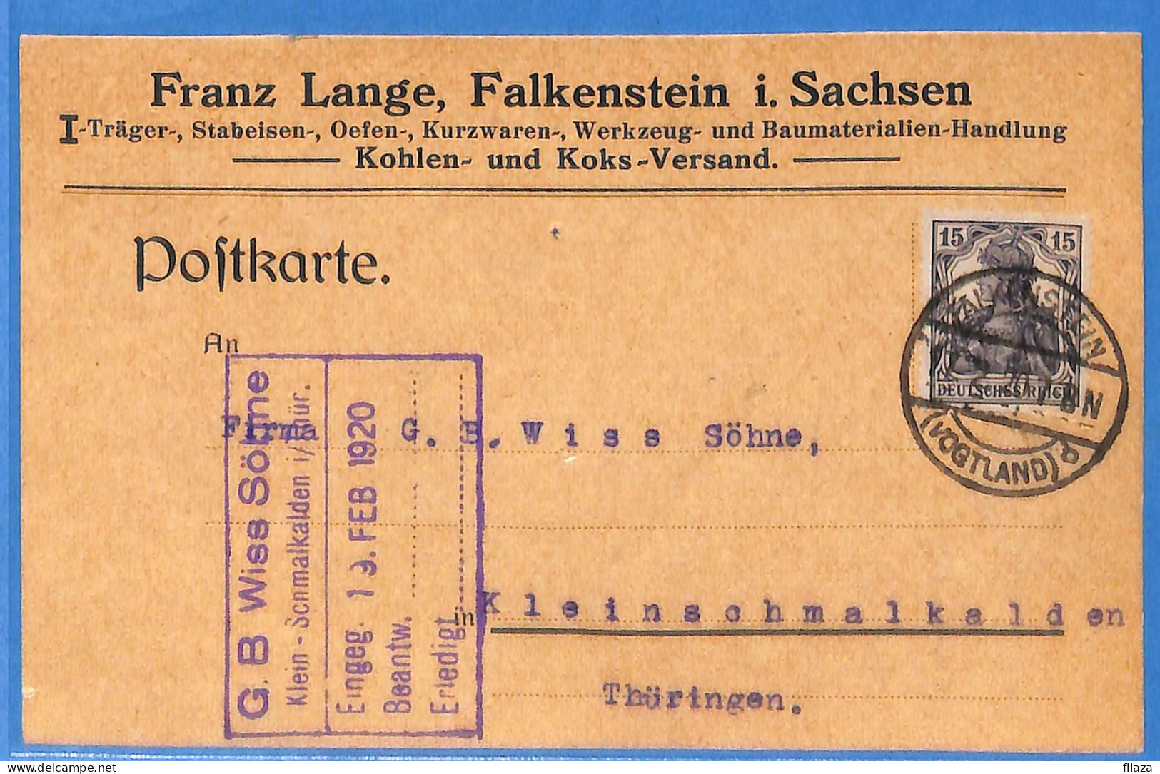 Allemagne Reich 1920 - Carte Postale De Falkenstein - G29592 - Brieven En Documenten