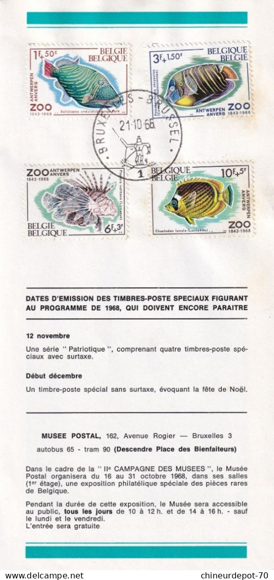 Administration Des Postes Belge émission D'une Série De Timbres Poste Spéciaux  N°10 1968 édité En Français - Briefe U. Dokumente