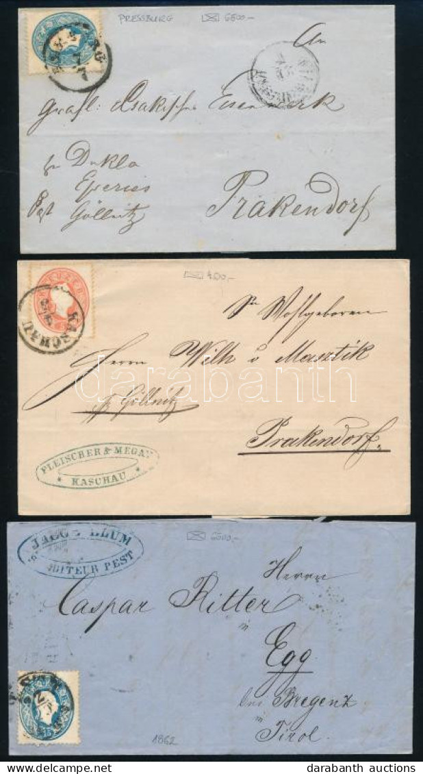 1861 3 Db Régi Levél "PESTH" + "KASCHAU" + "PRESSBURG" Bélyegzéssel - Altri & Non Classificati