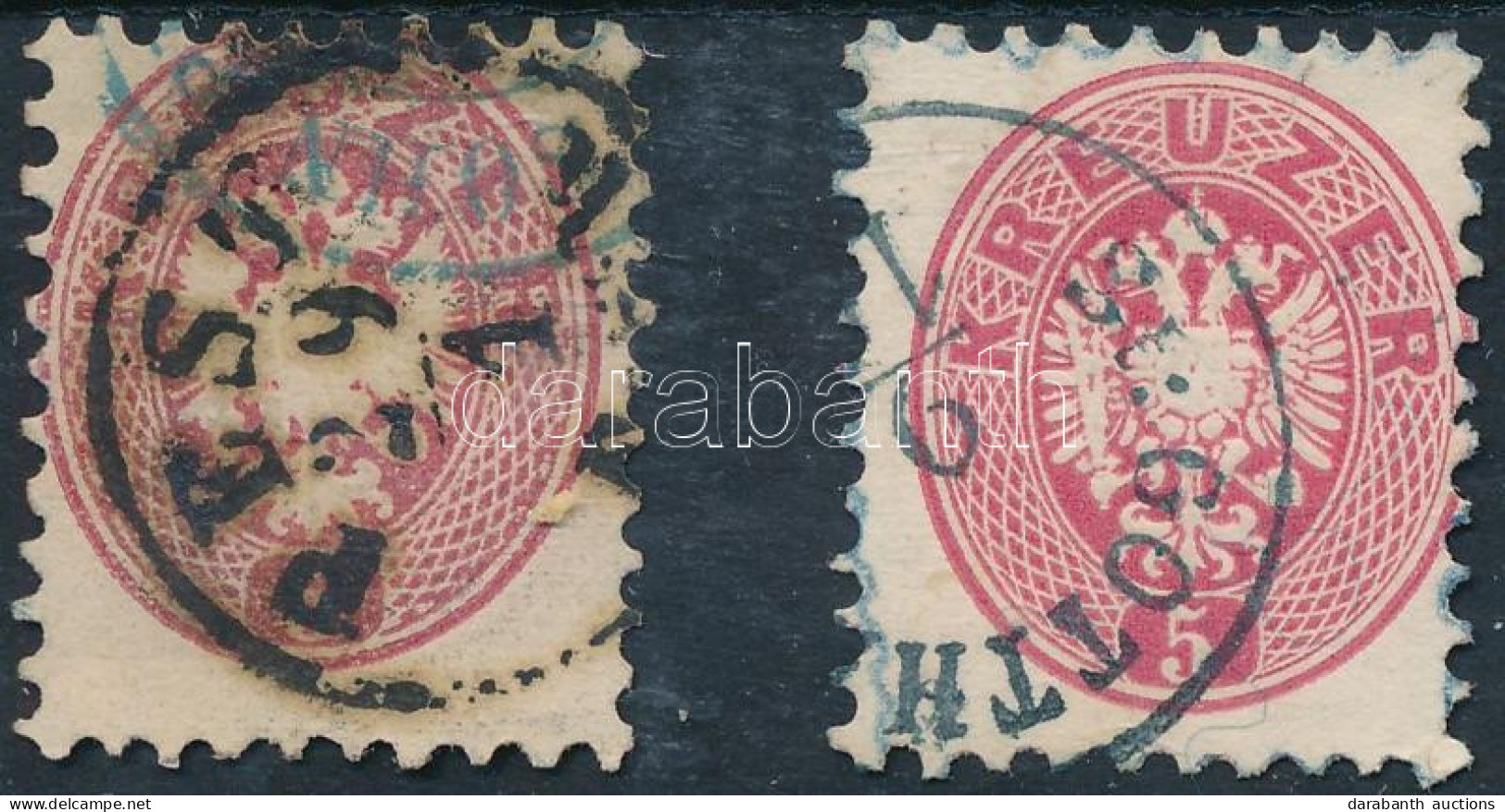 O 1864 2 Db 5kr Az Egyik Kék "St: GOTTH(ARD" (Gudlin 400), A Másik Kék Részbélyegzéssel - Other & Unclassified