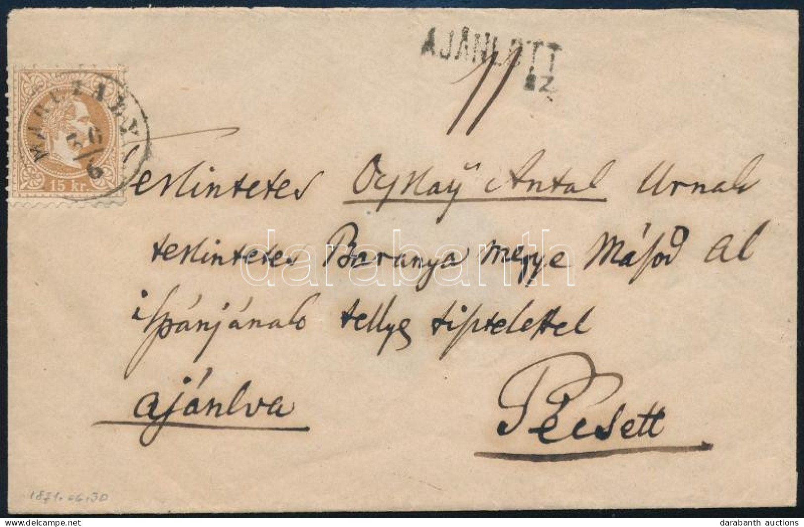1871 15kr Ajánlott Levélen / On Registered Cover "MARCZALY" - Autres & Non Classés
