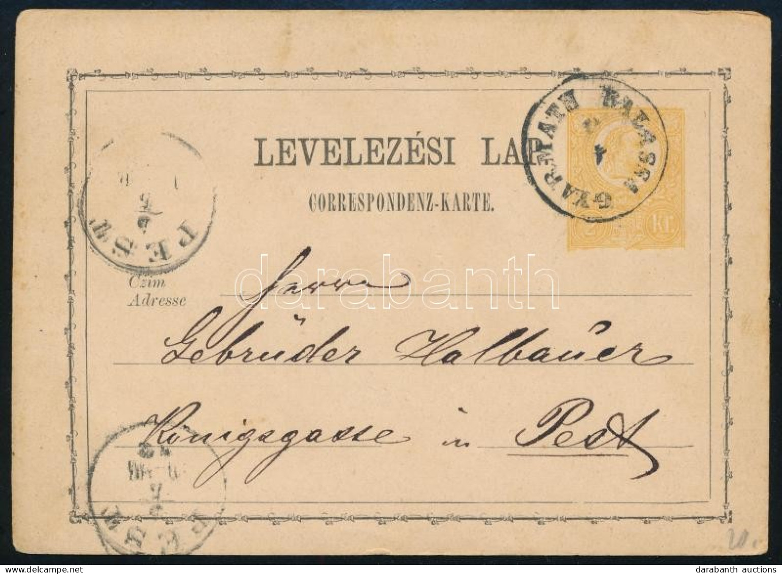 1872 2kr Díjjegyes Levelezőlap / PS-card "BALASSA GYARMATH" - Pest - Other & Unclassified