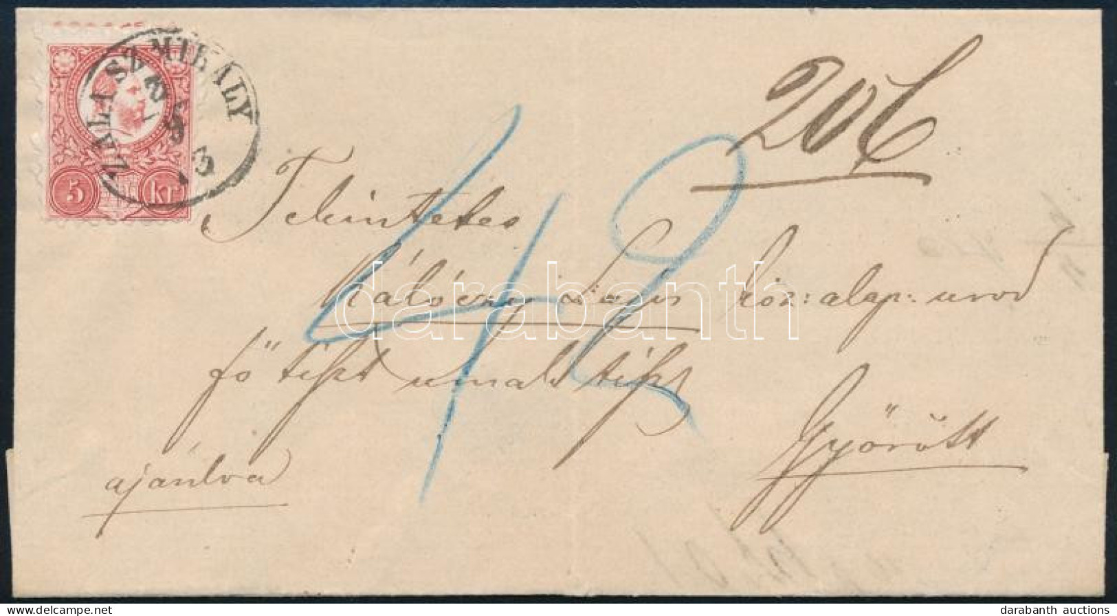 1873 3 X Réznyomat 5kr Ajánlott Levélen (2 Db Eltépve) / 3 X 5kr On Registered Cover (2 Stamps Torn Away) "ZALA SZ. MIHÁ - Otros & Sin Clasificación