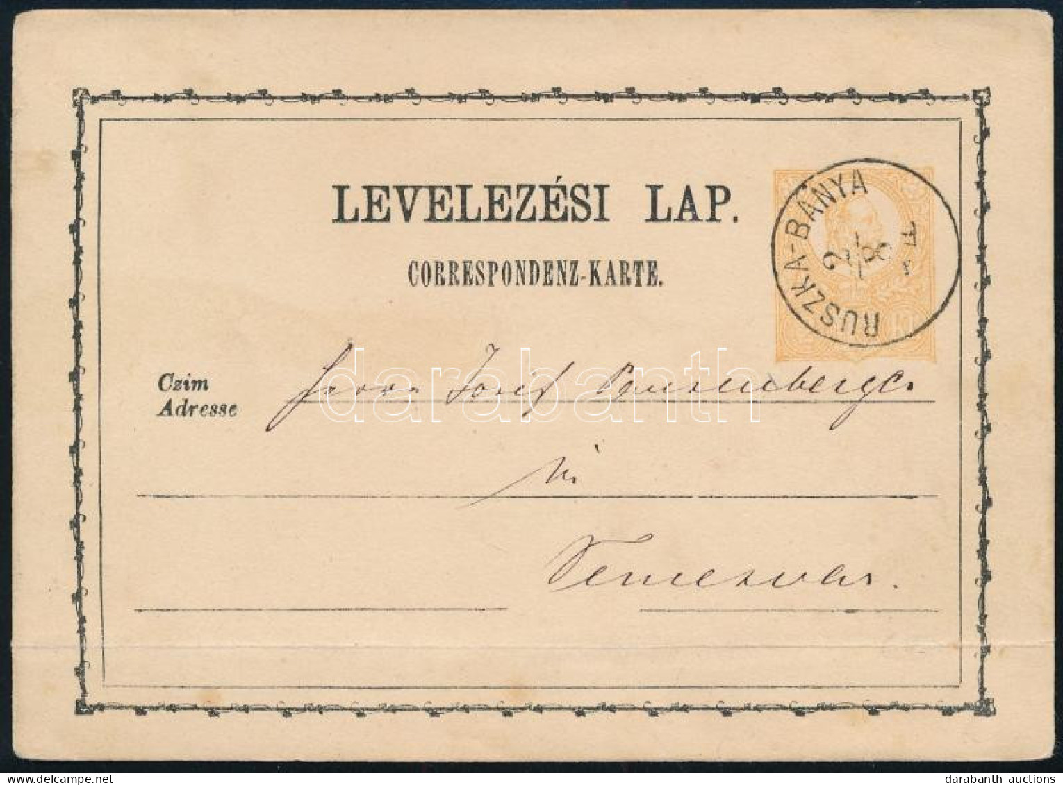 1874 2kr Díjjegyes Levelezőlap "RUSZKA-BÁNYA" (Gudlin 200p) - Altri & Non Classificati