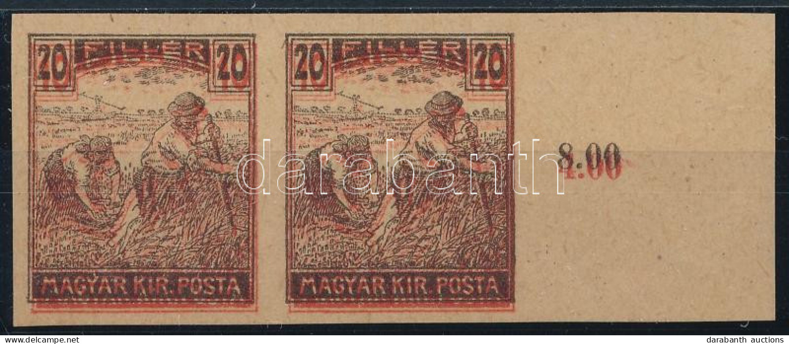 (*) 1916 Arató Egymásra Nyomott 10f és 20f Próbanyomat ívszéli Pár / Proof Pair, 20f Printed On 10f - Sonstige & Ohne Zuordnung