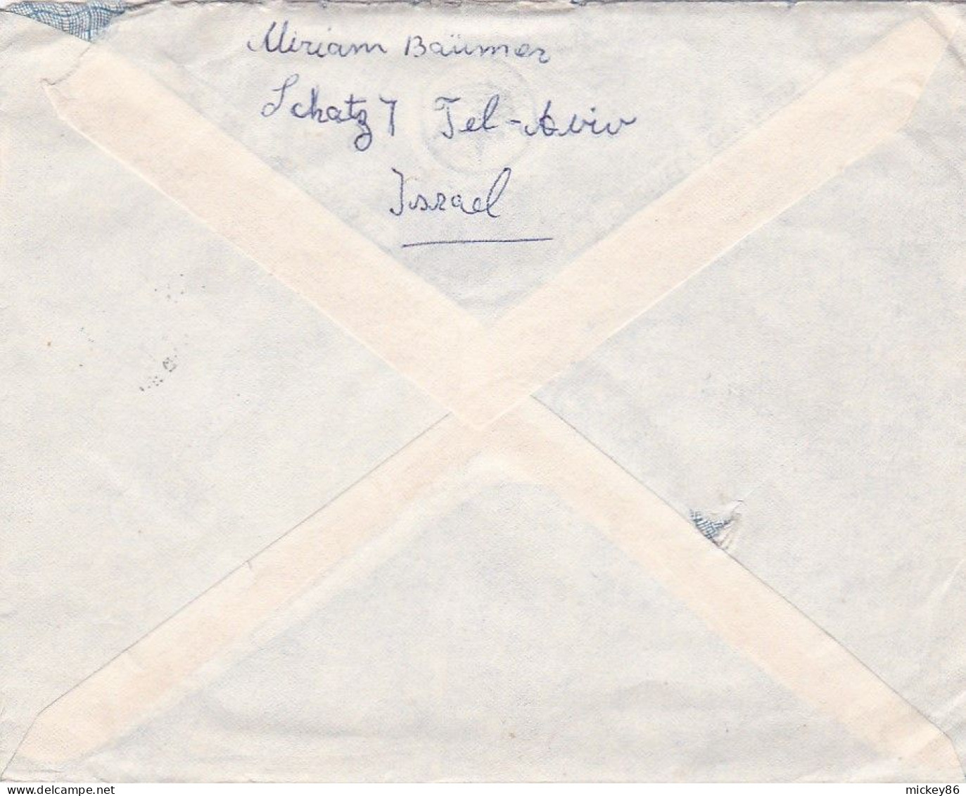 ISRAEL --1959--Lettre Taxée 20cts  De TEL AVIV  Pour LEOPOLDVILLE (Congo Belge)--timbres...cachet....griffe T 20cts - Storia Postale
