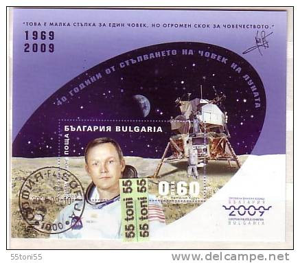 2009 European Phil. Exhibition- 40th Ann. APPOLO 11 S/S Imperf.-used(O) Bulgarie / Bulgaria - Gebruikt