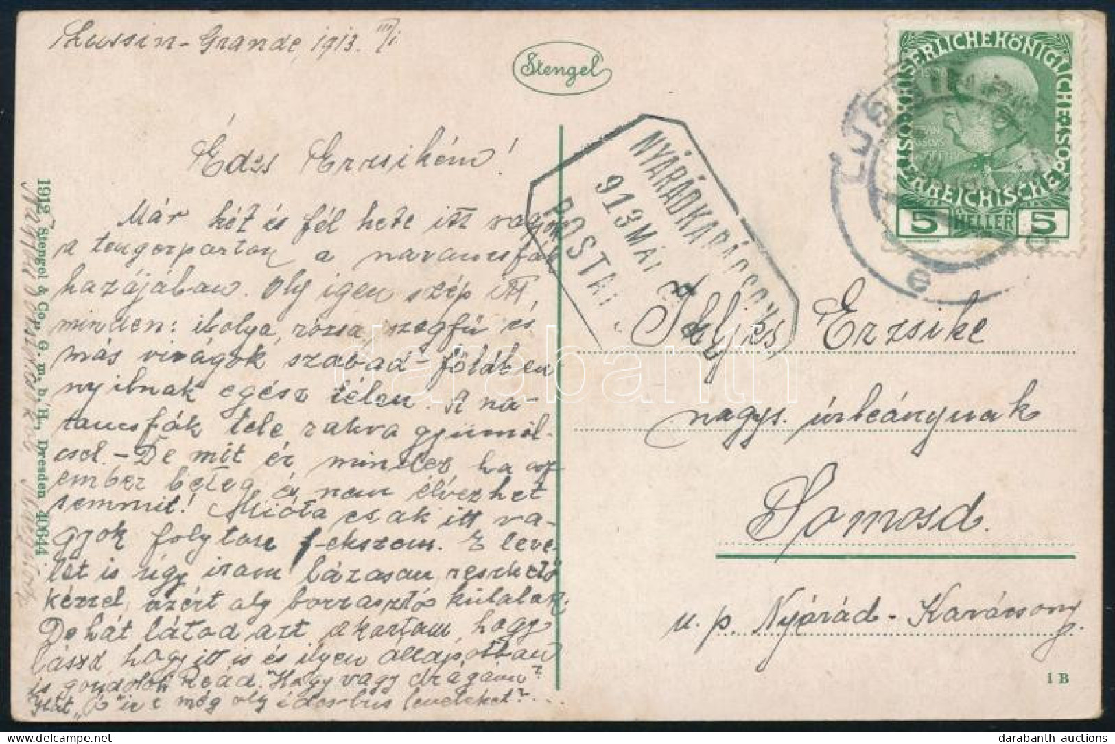 1913 Képeslap 5H Bélyeggel "NYÁRÁDKARÁCSONY POSTAI ÜGYN" (Gudlin 500p) - Other & Unclassified