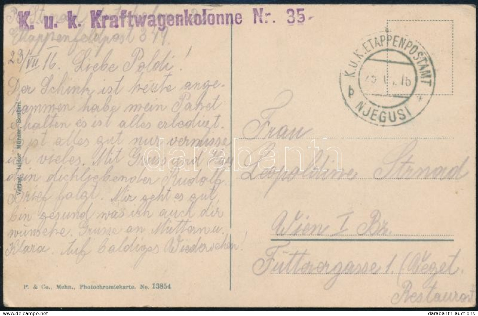 1916 Képeslap / Postcard "K.u.k. Kraftwagenkolonne Nr. 35" + "EP NJEGUSI B" - Altri & Non Classificati