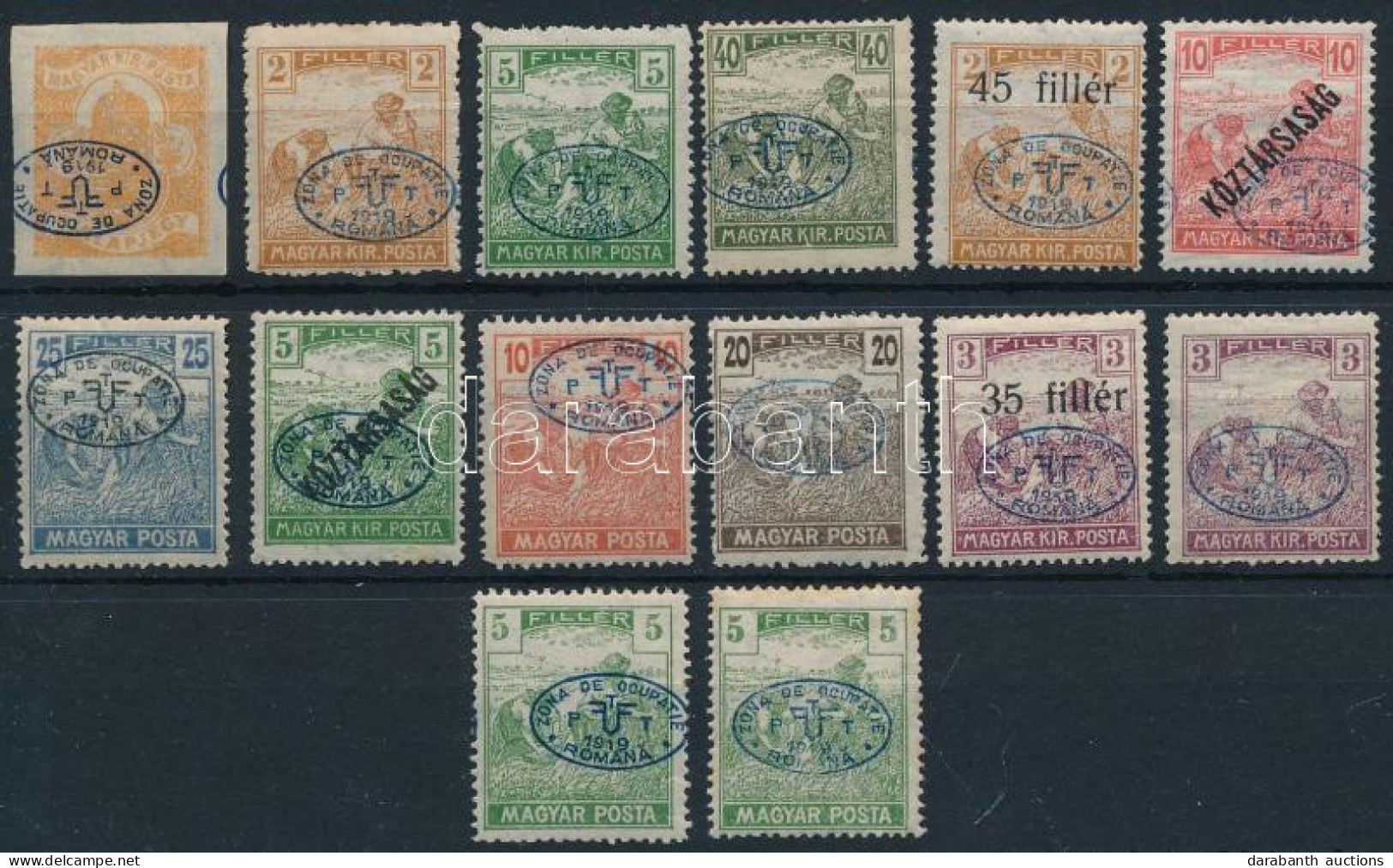 **, * Debrecen I. 1919 14 Db Bélyeg Bodor Vizsgálójellel, Közte Jobb értékek, Fordított Felülnyomás (29.350) (néhány Bél - Altri & Non Classificati