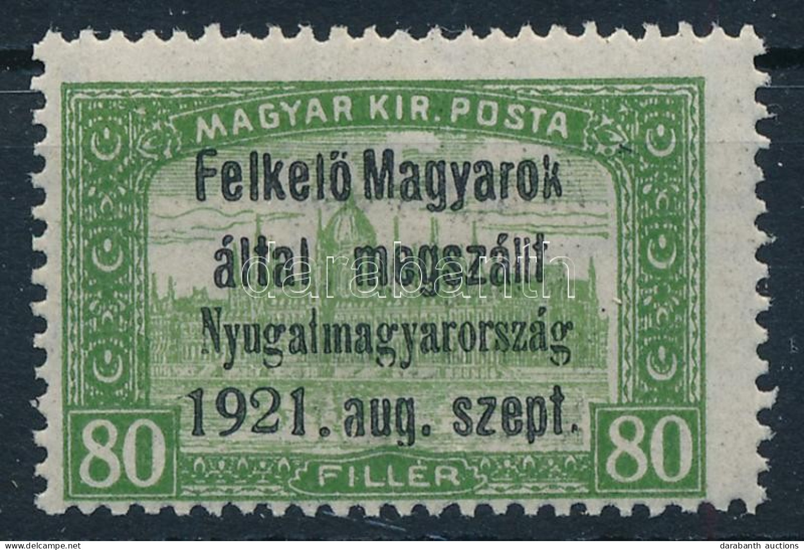 ** Nyugat-Magyarország I. 1921 Parlament 80f Próbanyomat / Proof. Signed: Bodor - Other & Unclassified