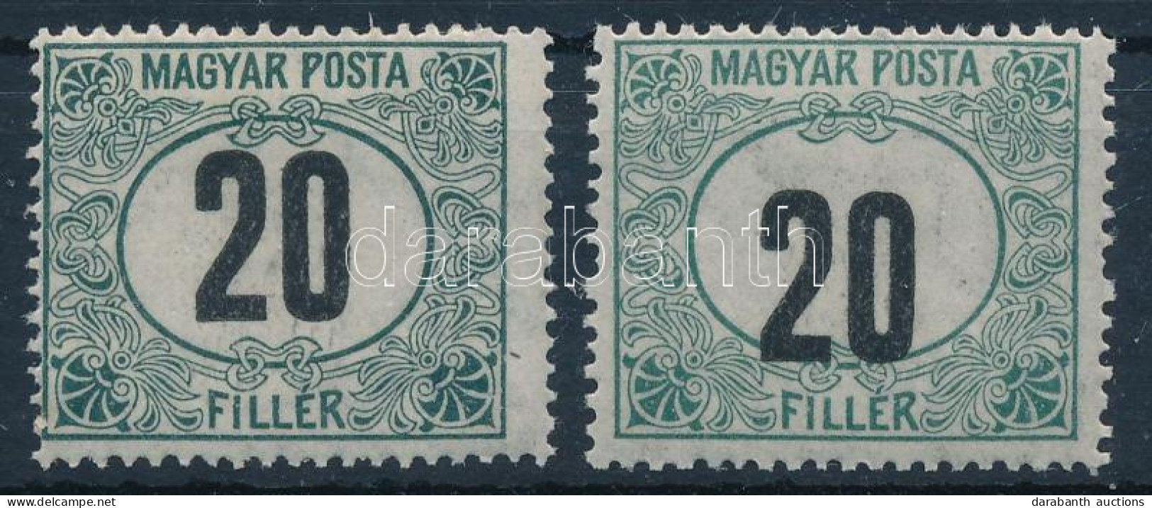 ** 1920 Magyar Posta 20f Elcsúszott értékszámmal + Támpéldány - Sonstige & Ohne Zuordnung