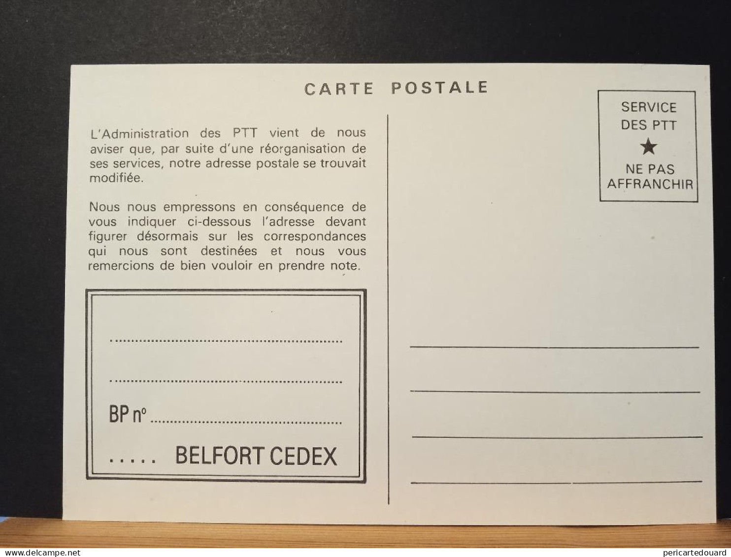 Code Postal, Carte Postale Blanche BELFORT CEDEX En Franchise, Neuve. - Lettere
