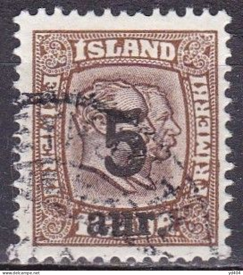 IS017B– ISLANDE – ICELAND – 1921-22 – TWO KINGS OVERP. – SG # 138 USED 9,75 € - Usati