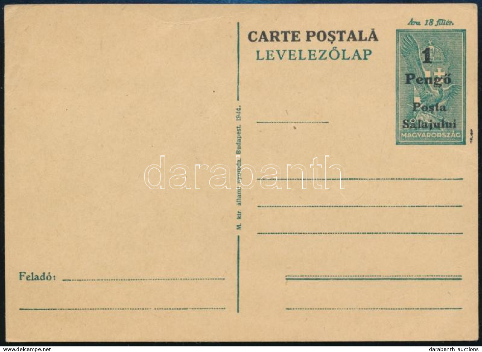 Zilah 1945 Használatlan Díjjegyes Levelezőlap, Bodor Vizsgálójellel - Other & Unclassified