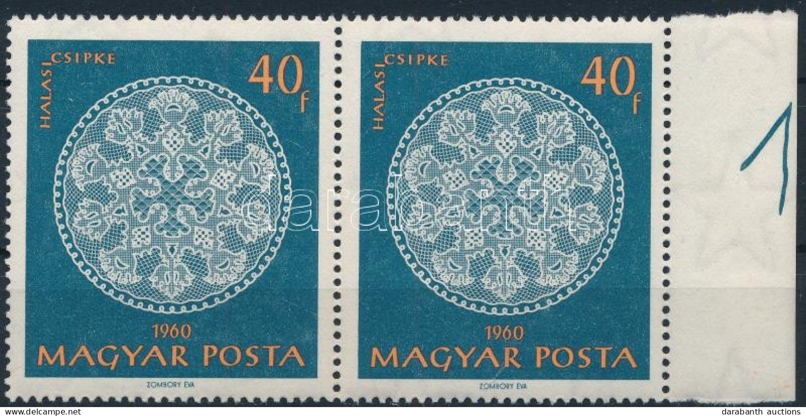 ** 1960 Halasi Csipke 40f ívszéli Pár, ívszéli Jelzéssel - Other & Unclassified