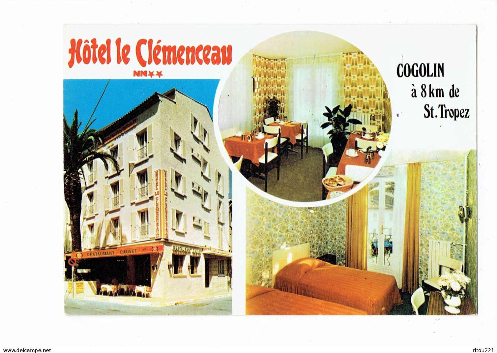 Cpm - 83 - Cogolin - Hôtel LE CLEMENCEAU - CONSTRUCTION NEUVE -  Restaurant CAUVET Salle à Manger Caoutchouc Croissant - Cogolin