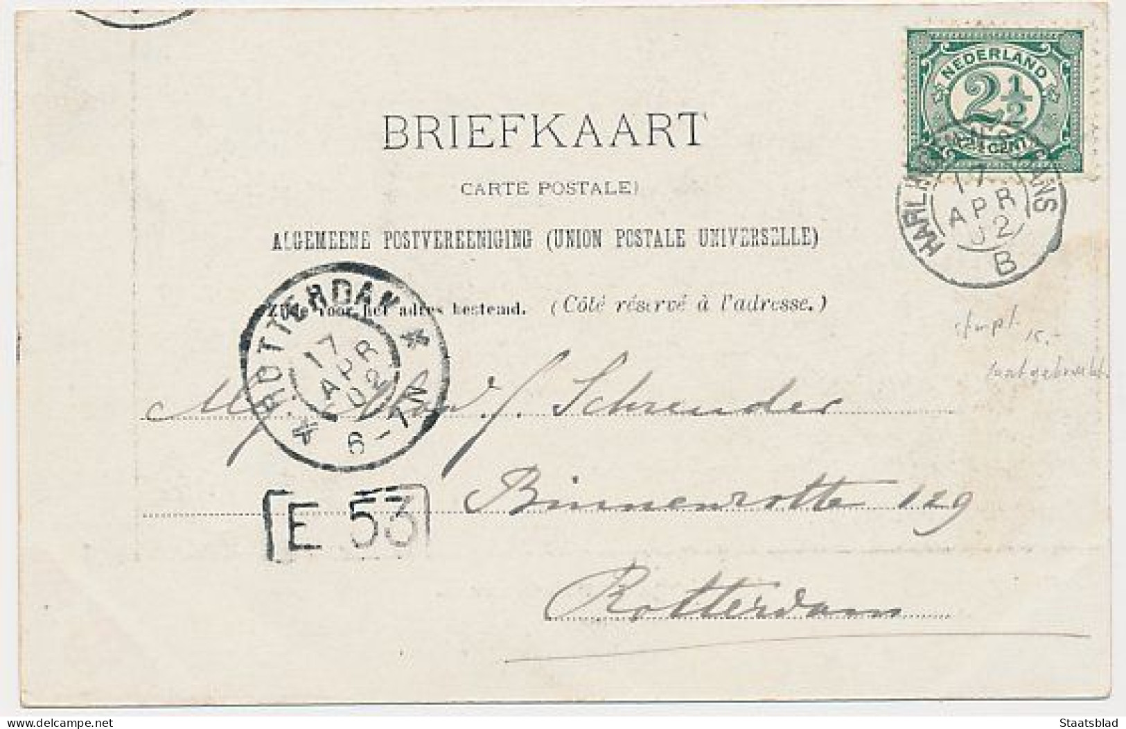 12- Prentbriefkaart Harlingen 1902 - Buitenhaven - Kleinrondstempel: Harlingen - Nieuwe Schans - Harlingen