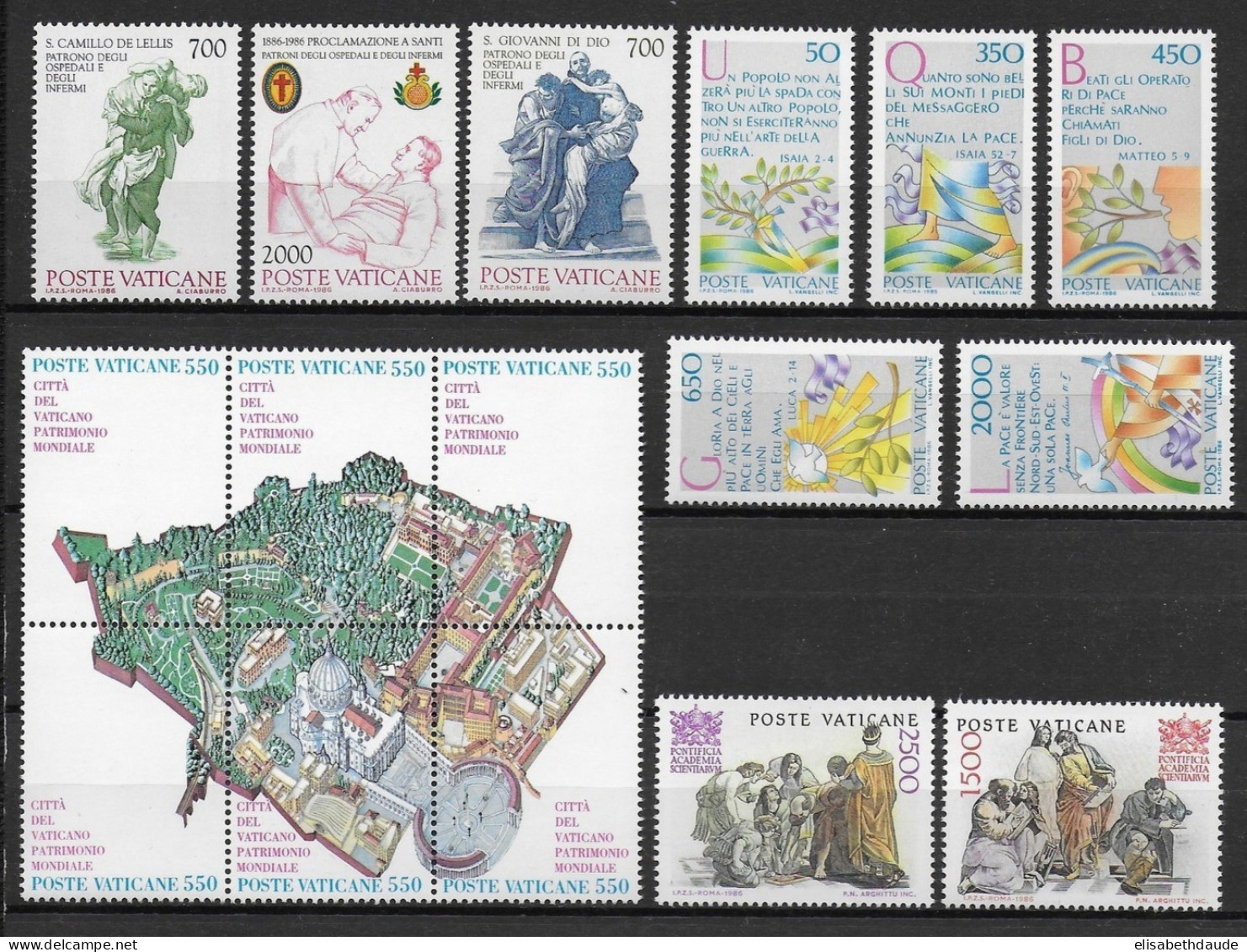 VATICAN - 1986 ANNEE COMPLETE  ** MNH - 16 VALEURS  - COTE = 39.5 EUR. - Full Years