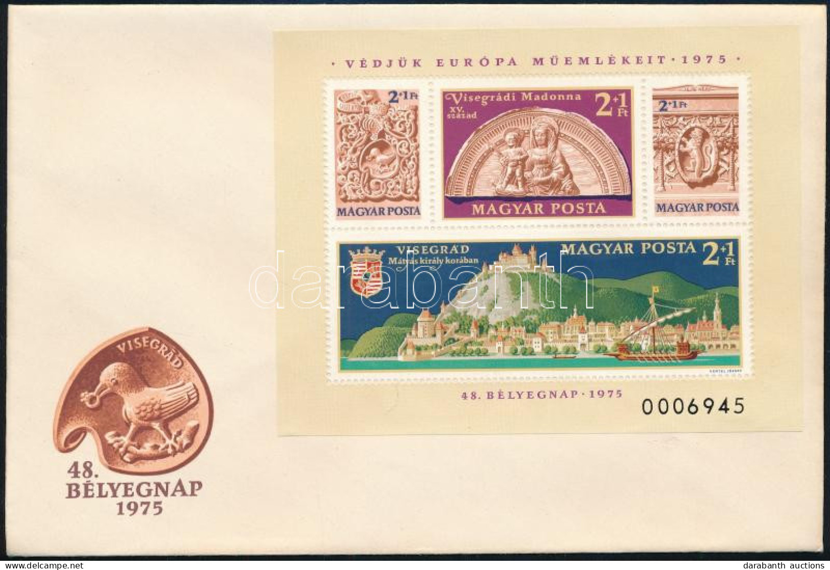 1975 Visegrád Blokk 7 Számjegyes Sorszámmal Bélyegzés Nélküli FDC-n - Other & Unclassified