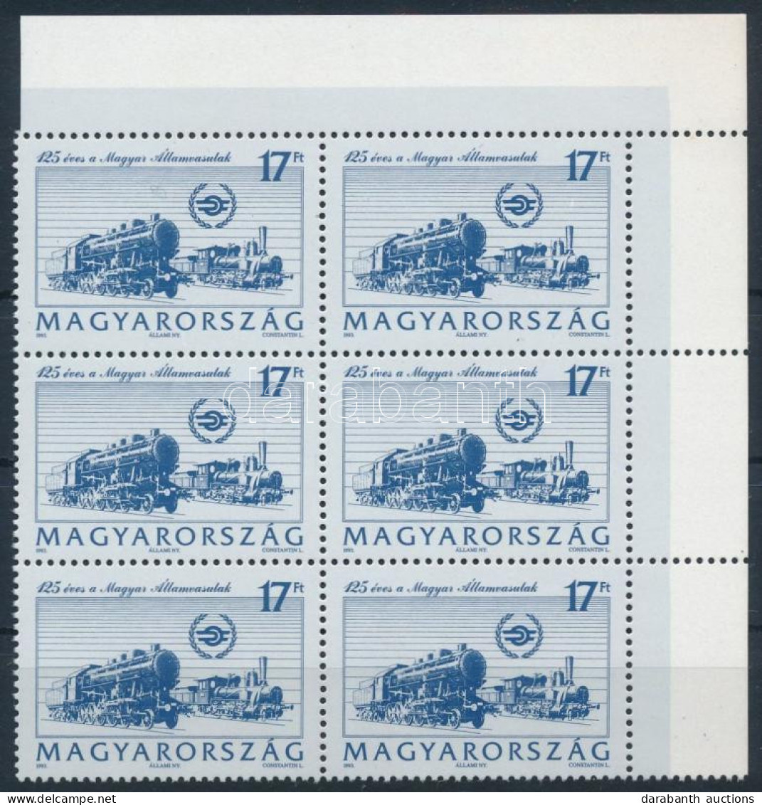 ** 1993 125 éves A Magyar Államvasutak ívsarki 6-os Tömb Benne Egy Foglyuk Sorral Rövidebbre Fogazott Bélyeg Pár - Sonstige & Ohne Zuordnung