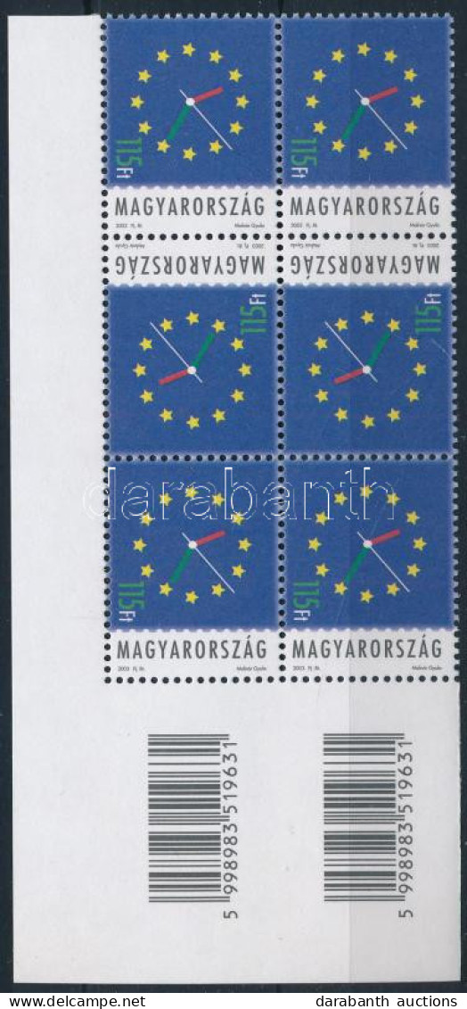 ** 2003 Úton Az Európai Unióba (I.) ívsarki Vonalkódos 6-os Tömb, Benne Fordított állású Párok (min. 3.000) - Sonstige & Ohne Zuordnung