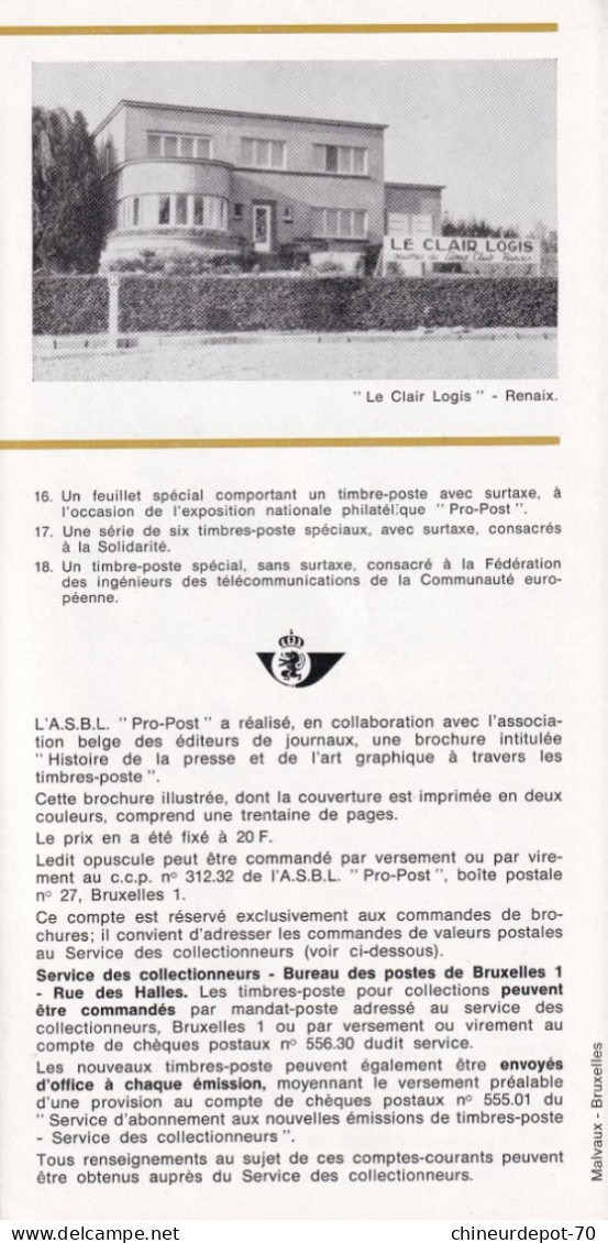 Administration Des Postes Belge émission D'une Série De Timbres Poste Spéciaux  N°1 1967 édité En Français - Brieven En Documenten