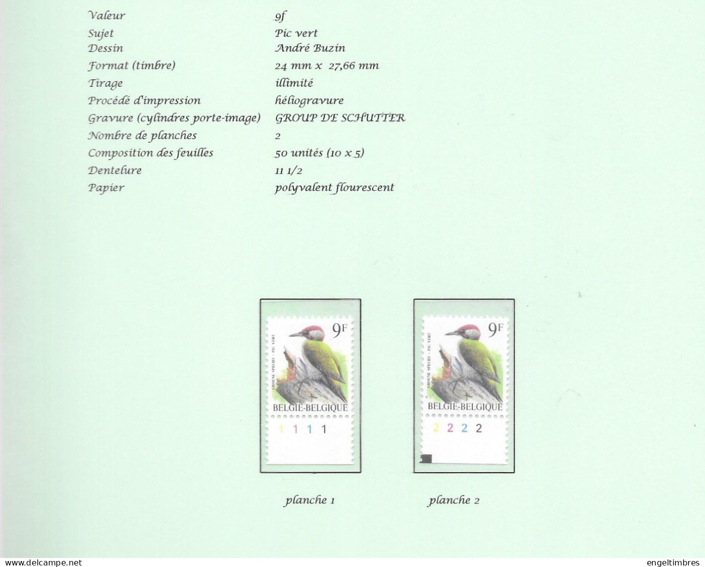 Belgium -  1998 BUZIN Birds -9 Bfr  Pic Vert/groene Specht Plaatnummers 1 - 2 Postfris - Zie Scan - 2011-..