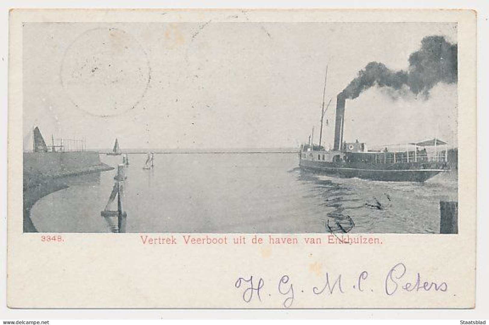 12- Prentbriefkaart Enkhuizen Stavoren 1905 - Veerboot - Grootrondstempel - Enkhuizen