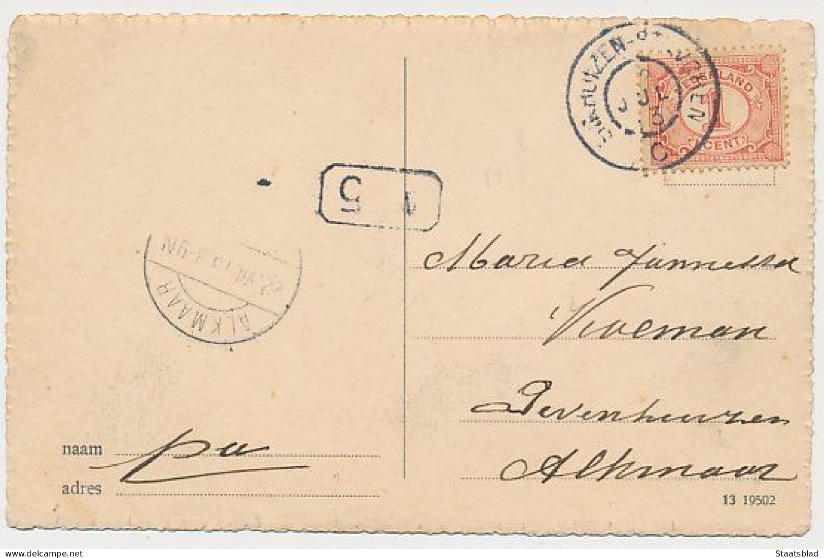 12- Prentbriefkaart Enkhuizen Stavoren 1913 - Veerboot - Grootrondstempel - Enkhuizen