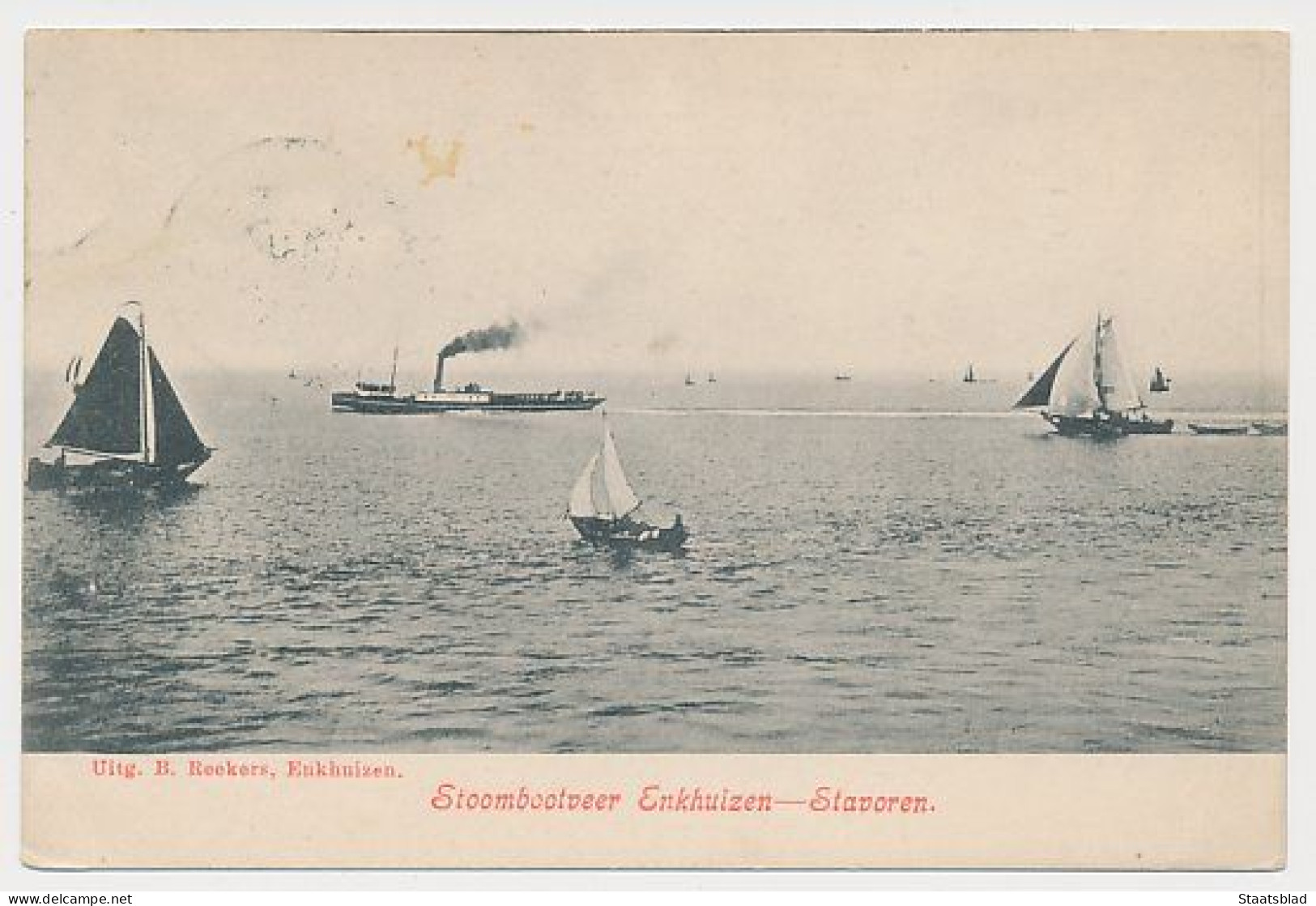 12- Prentbriefkaart Enkhuizen Stavoren 1908 - Stoombootveer - Grootrondstempel - Enkhuizen