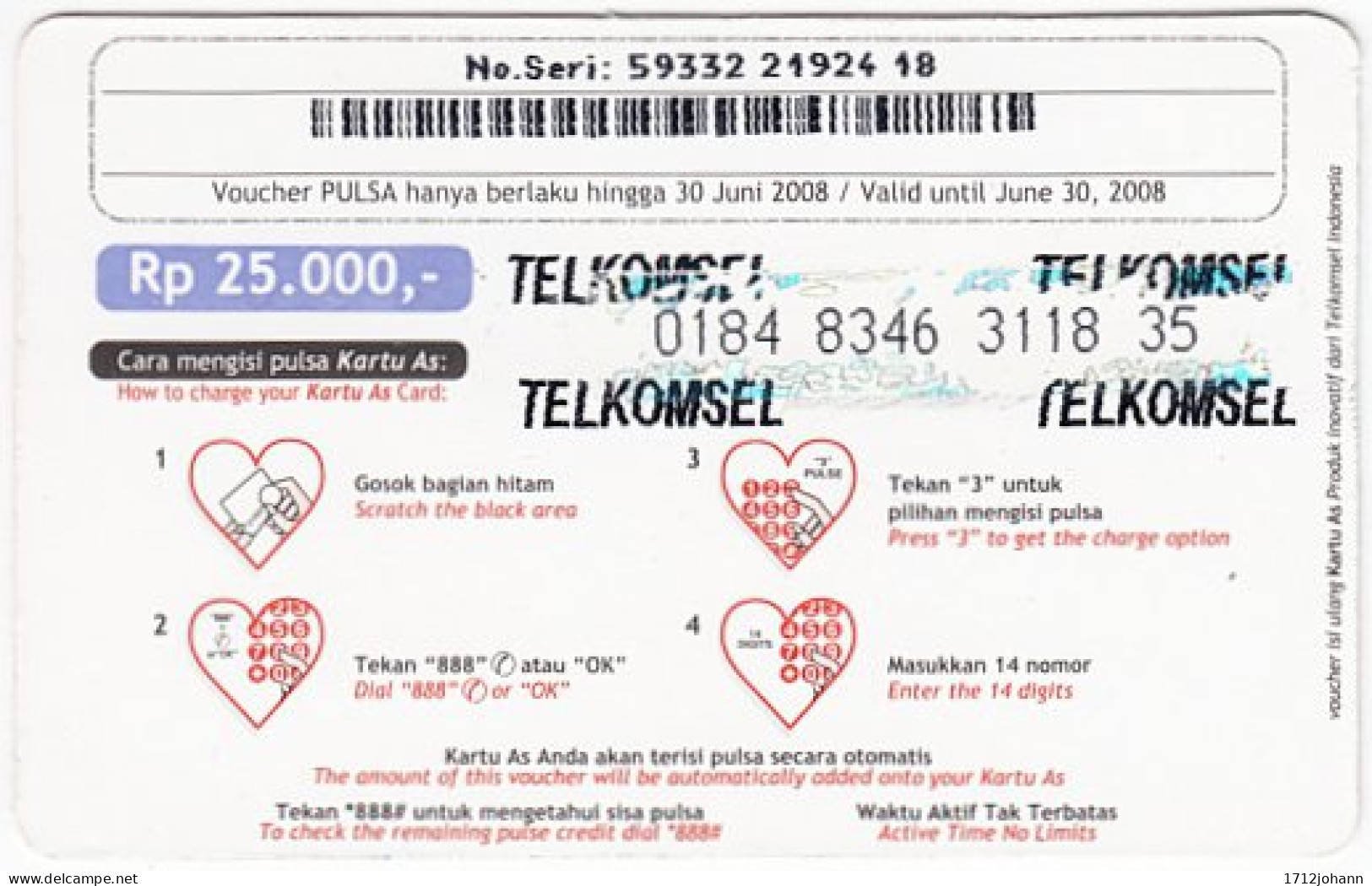 INDONESIA A-780 Prepaid Telkomsel - Leisure, Gaming Card - Used - Indonésie