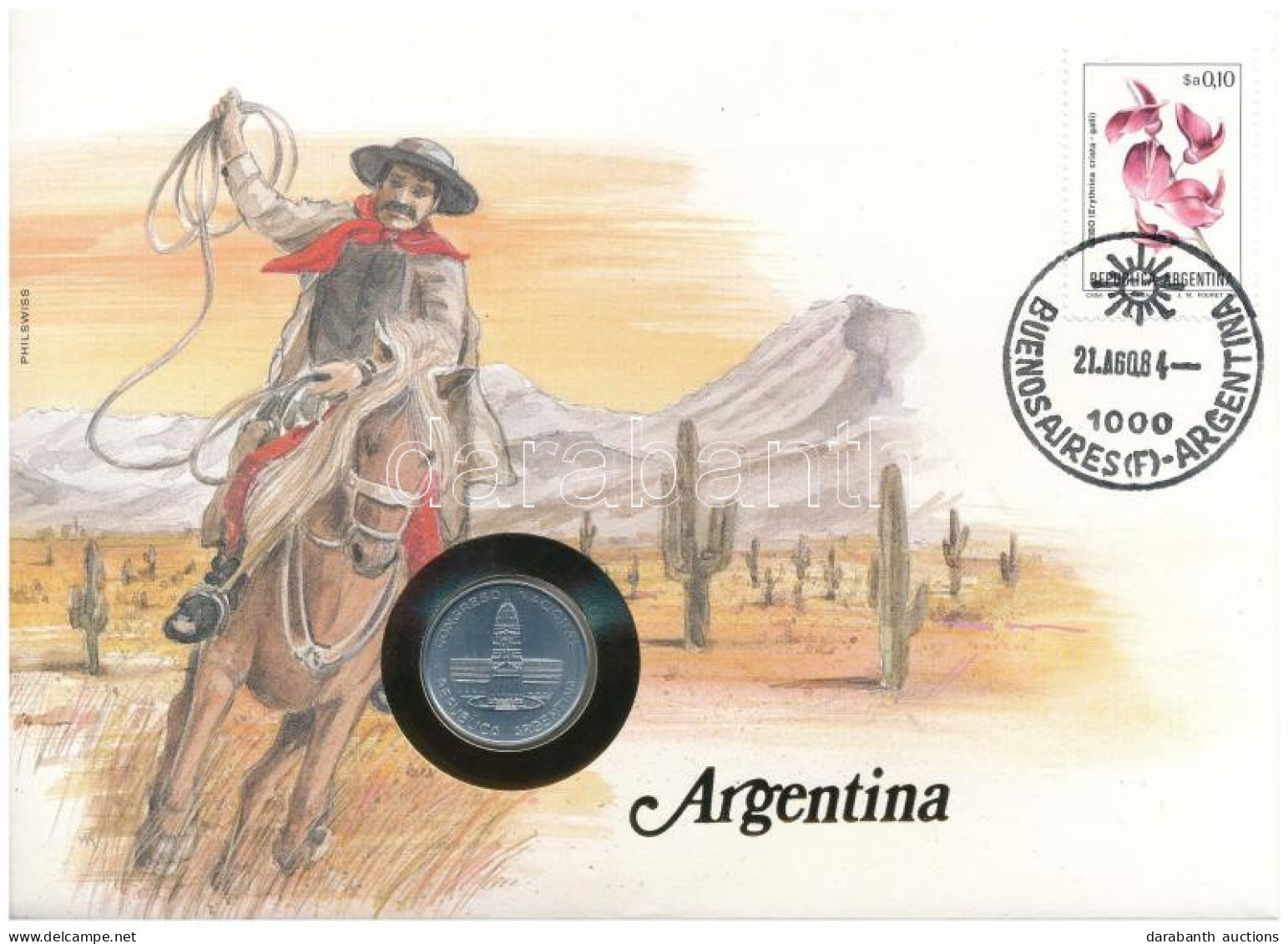 Argentína 1984. 1P Al Felbélyegzett Borítékban, Bélyegzéssel, Német Nyelvű Tájékoztatóval T:UNC  Argentina 1984. 1 Peso  - Non Classificati