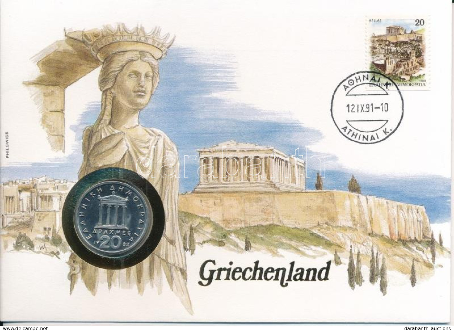 Görögország 1982. 20D Cu-Ni Felbélyegzett Borítékban, Bélyegzéssel, Német Nyelvű Leírással T:UNC Greece 1982. 20 Drachma - Sin Clasificación