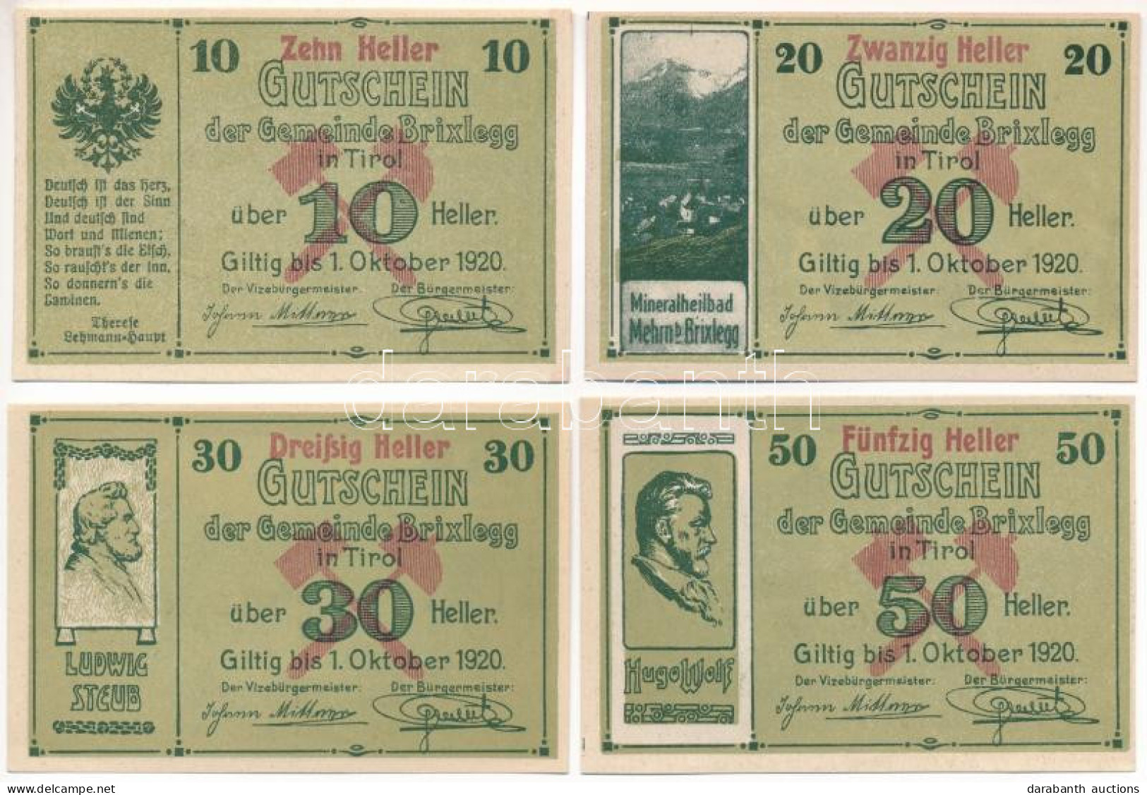 Ausztria / Tirol 1920. 10h-50h (4xklf) Szükségpénzek T:AU Austria / Tirol 1920. 10 Heller - 50 Heller (4xdiff) Necessity - Non Classés