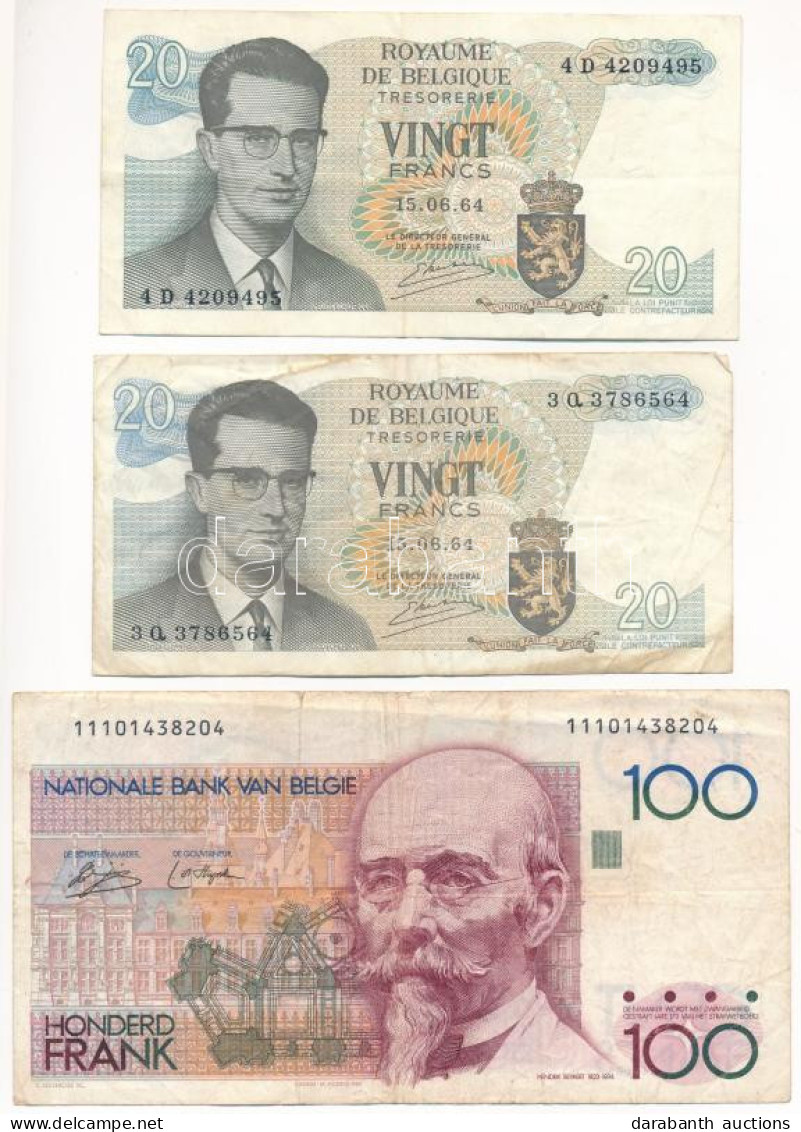 Belgium 1964. 20Fr (2x) + 1982-1994. 100Fr T:F Belgium 1964. 20 Francs (2x) + 1982-1994. 100 Francs C:F - Non Classés