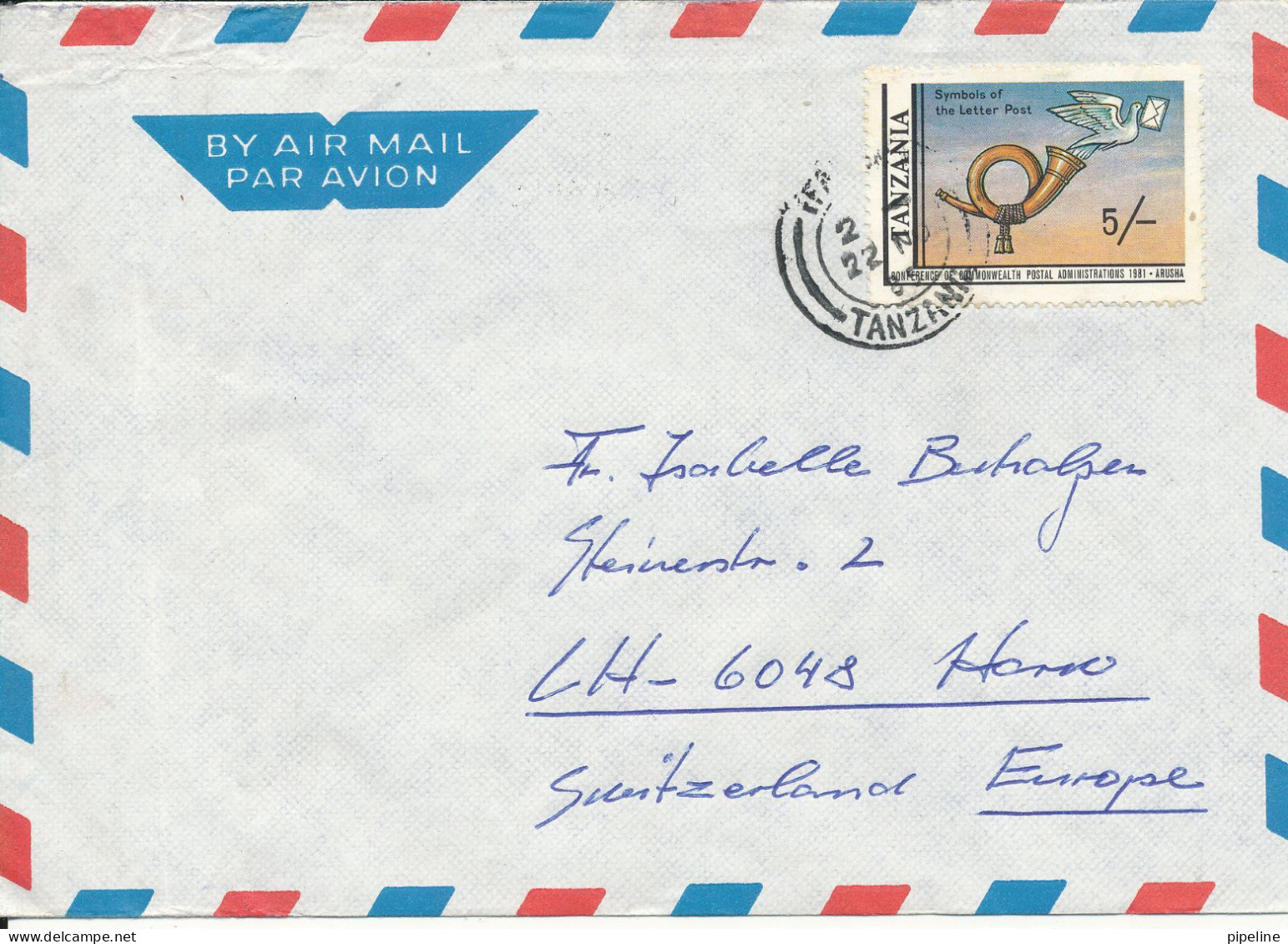 Tanzania Air Mail Cover Sent To Switzerland 22-1-1985 Single Franked The Cover Is Folded In The Left Side - Tansania (1964-...)