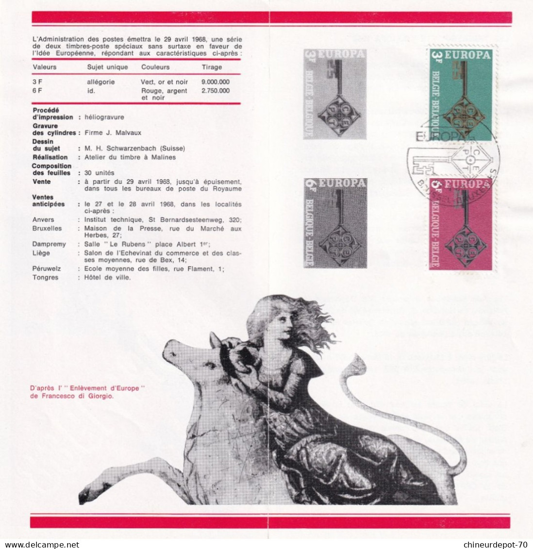 Administration Des Postes Belge émission D'une Série De Timbres Poste Spéciaux  N°5 1968 édité En Français - Cartas & Documentos