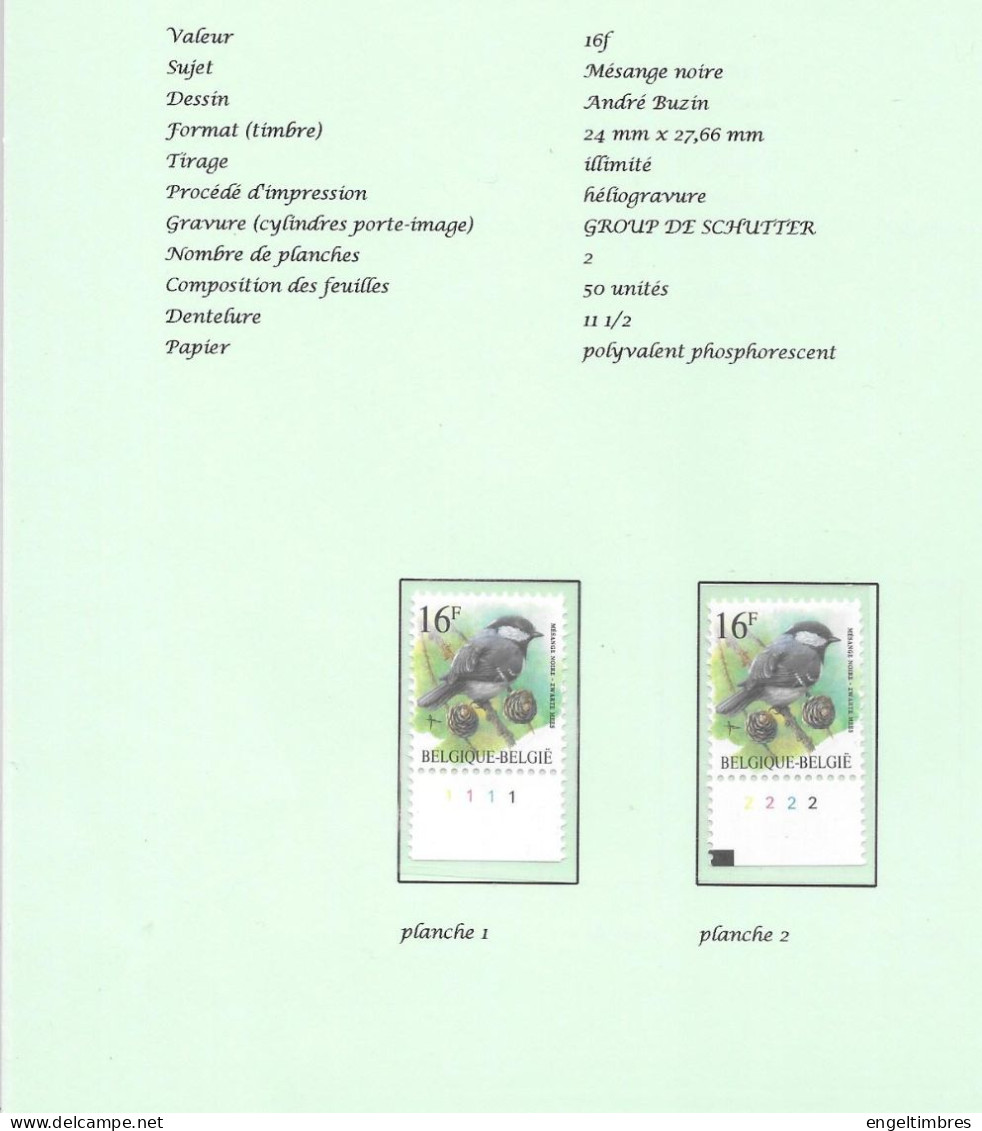 Belgium -  1999 BUZIN Birds - 16 Bfrs  Messange Noire/zwarte Mees Plaatnummers 1 - 2 Postfris - Zie Scan - 2011-..