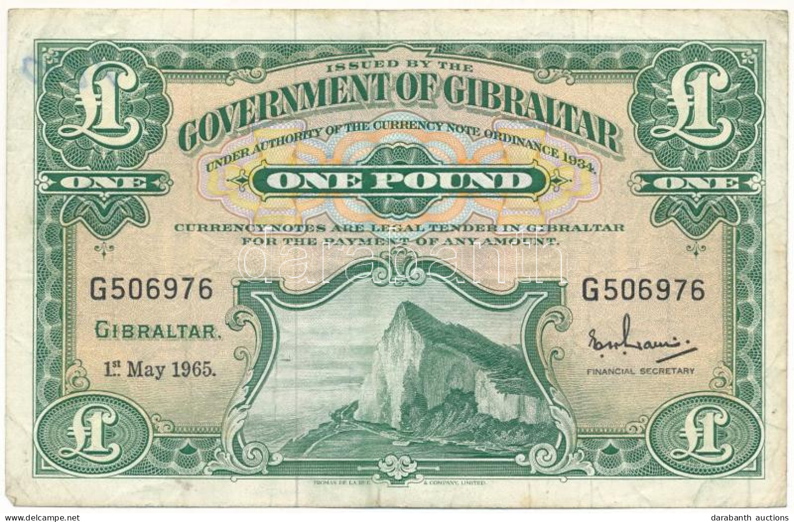 Gibraltár 1965. 1P T:F Gibraltar 1965. 1 Pound C:F Krause P#18.a - Sin Clasificación