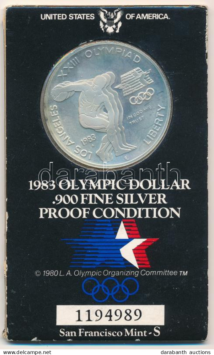 Amerikai Egyesült Államok 1983S 1$ Ag "XXIII. Nyári Olimpiai Játékok, Los Angeles" Eredeti, Sorszámozott Karton Díszcsom - Sin Clasificación