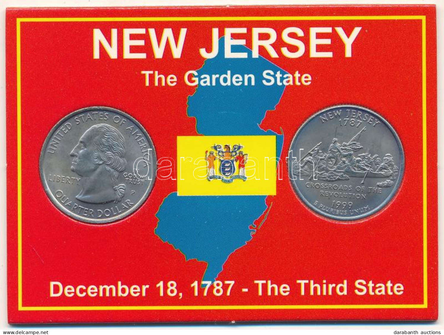 Amerikai Egyesült Államok 1999P 1/4$ Cu-Ni "New Jersey" (2db) Karton Díszlapon T:UNC Patina USA 1999P 1/4$ Cu-Ni "New Je - Unclassified