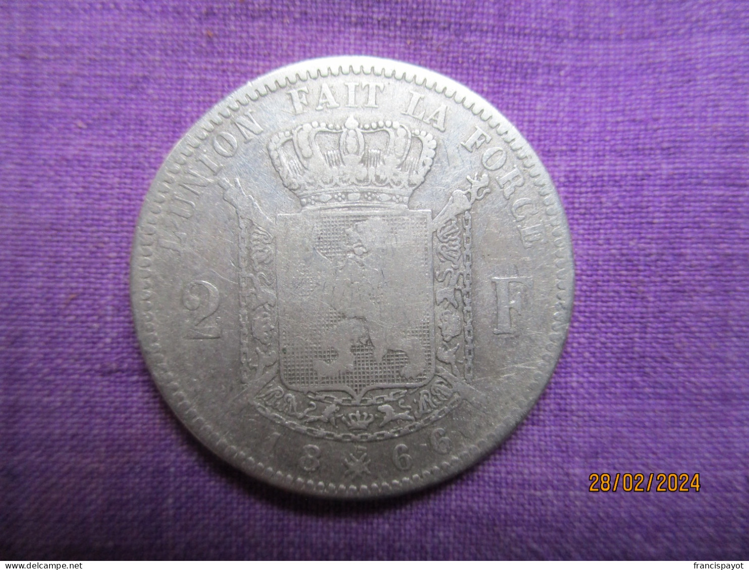 Belgique 2 Francs 1866 - 2 Francs