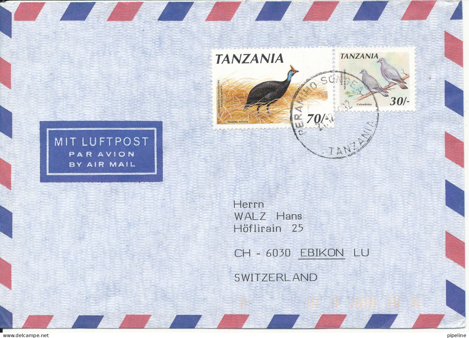 Tanzania Air Mail Cover Sent To Switzerland 21-12-1992 Topic Stamps BIRDS - Tansania (1964-...)