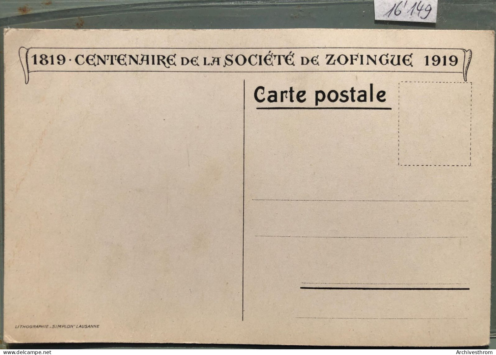 Zofingue Dessiné Par L'étudiant Chastel En 1919 - Centenaire De La Société De Zofingue Lausanne (16'149) - Zofingen