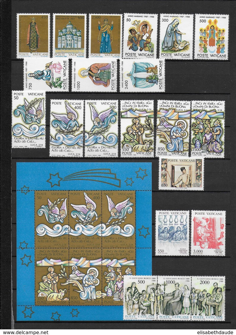 VATICAN - ANNEE 1988 COMPLETE ** MNH - 21 VALEURS + 1 BLOC - COTE = 50 EUR. - Années Complètes